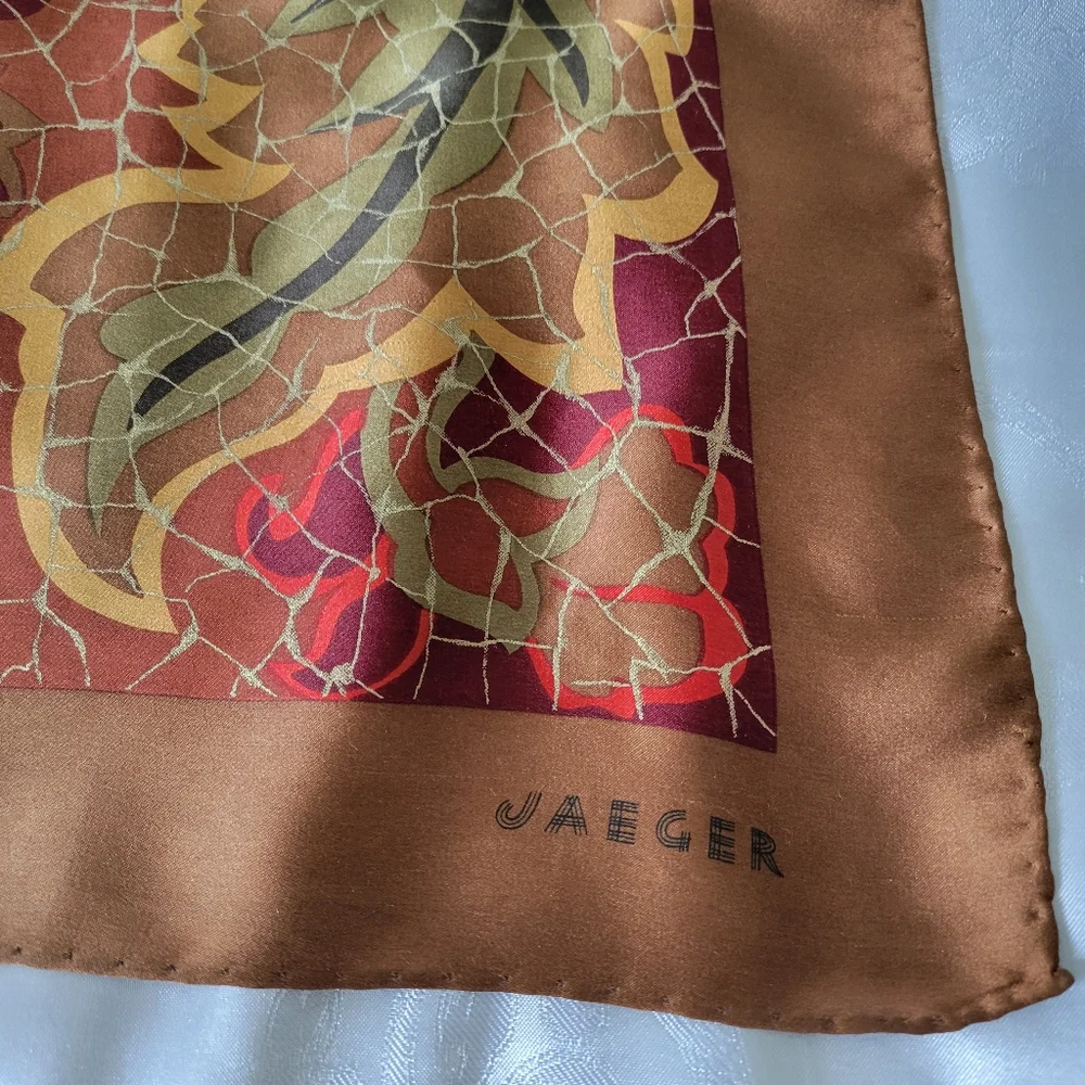 Vintage Jaeger Silk Scarf Made In Italy with Abstract Design.34X34 Inches. - Picture 6 of 15
